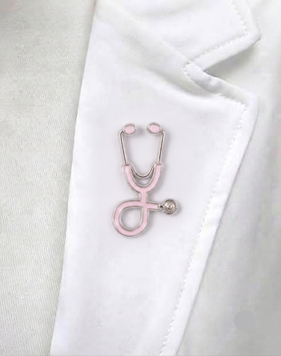 Pink and silver stethoscope pin