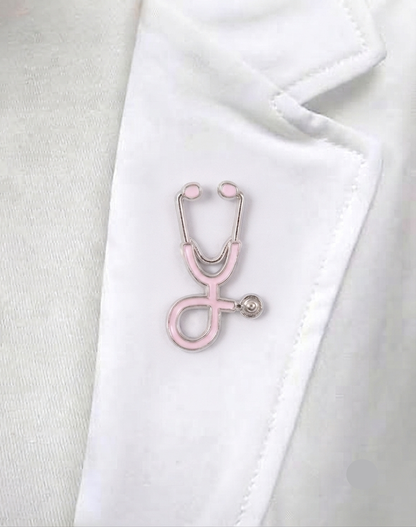 Pink and silver stethoscope pin