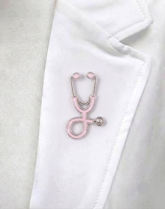 Pink and silver stethoscope pin