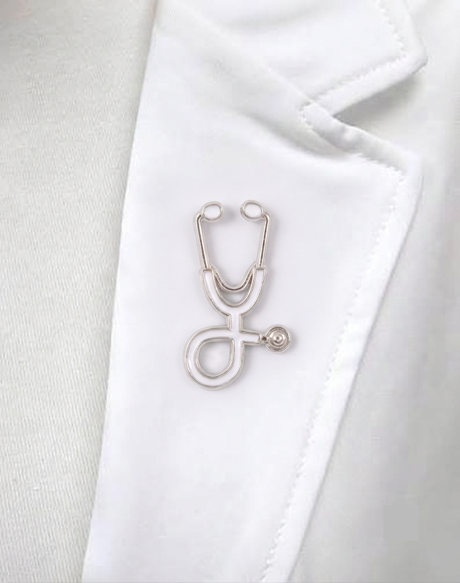 White and silver sthethoscope pin