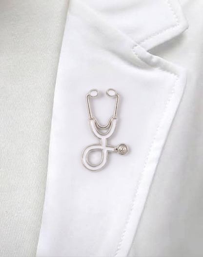 White and silver sthethoscope pin
