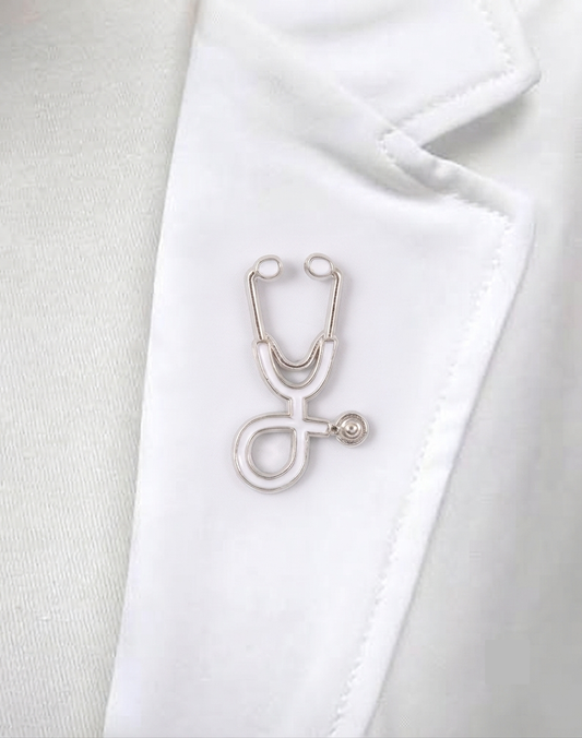 White and silver sthethoscope pin