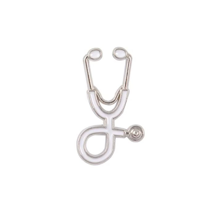 White and silver sthethoscope pin